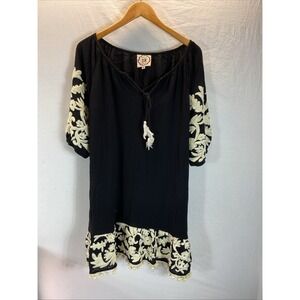 A & A Women's Size‎ XL Black  Embroidered Knee Length Dress mexican hippie Boho